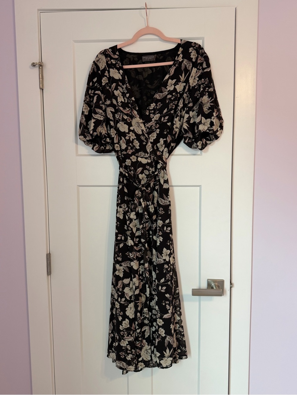 Dress Forum Black and Cream Floral Wrap Midi Dress